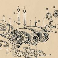 Hlava válce typu 15/02 s pohonem vačkového hřídele kuželovými ozubenými koly