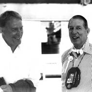 Naše první setkání, Dan Gurney (vlevo) a Rob Walker (bývalý šéf soukromého týmu F1) na premiéře Velké ceny Maďarska F1 (1986)