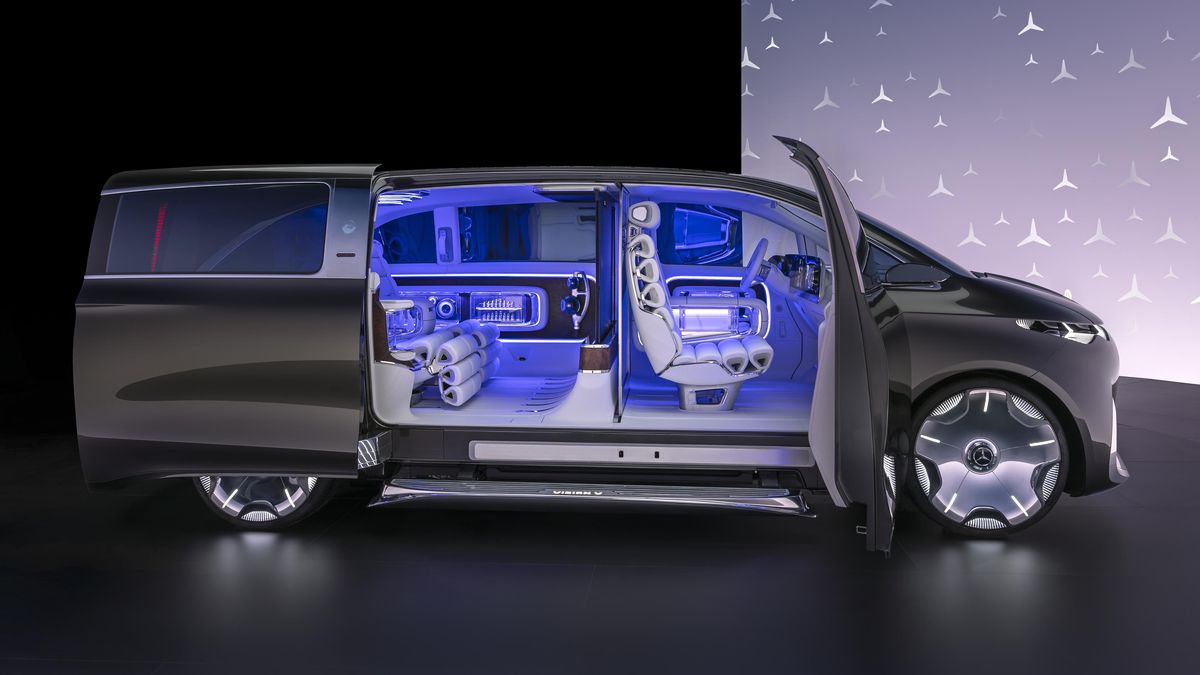 Mercedes ukazuje budoucnost superoblíbené třídy V: Futuristická dodávka má i vlastní kino a koncertní sál