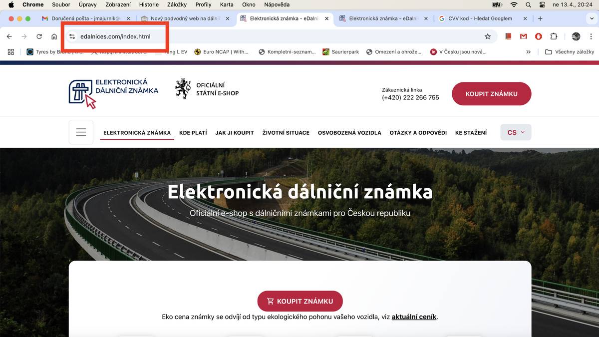 Podvodný web na dálniční známky edalnices.